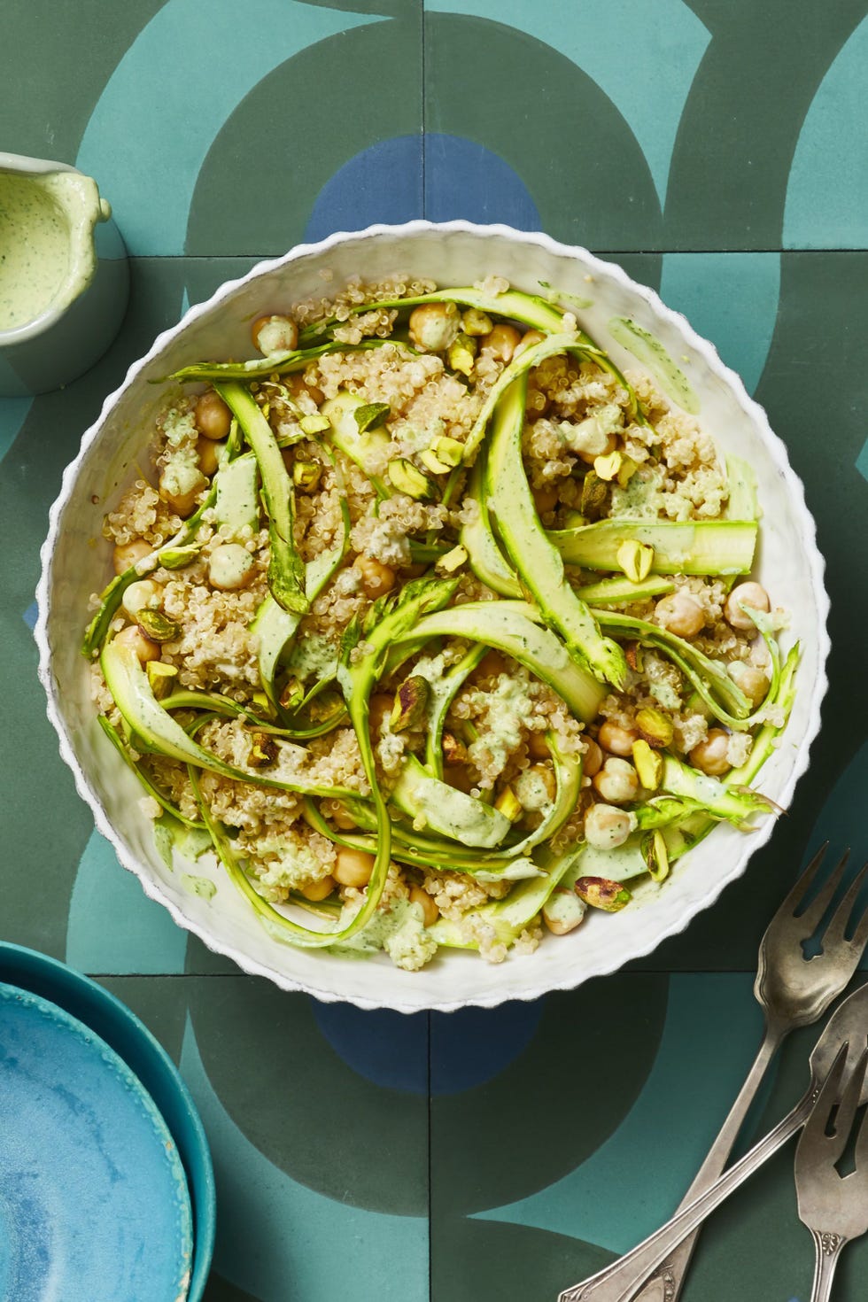 tahini lemon quinoa with asparagus ribbons   side dishes for ham