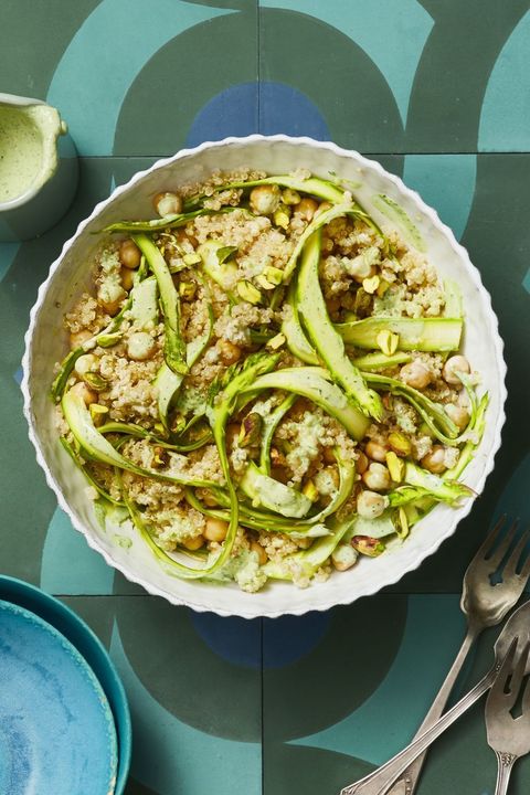 healthy side dishes   tahini lemon quinoa and asparagus