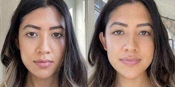 before and after of woman who used lashify's control diy lash extension kit