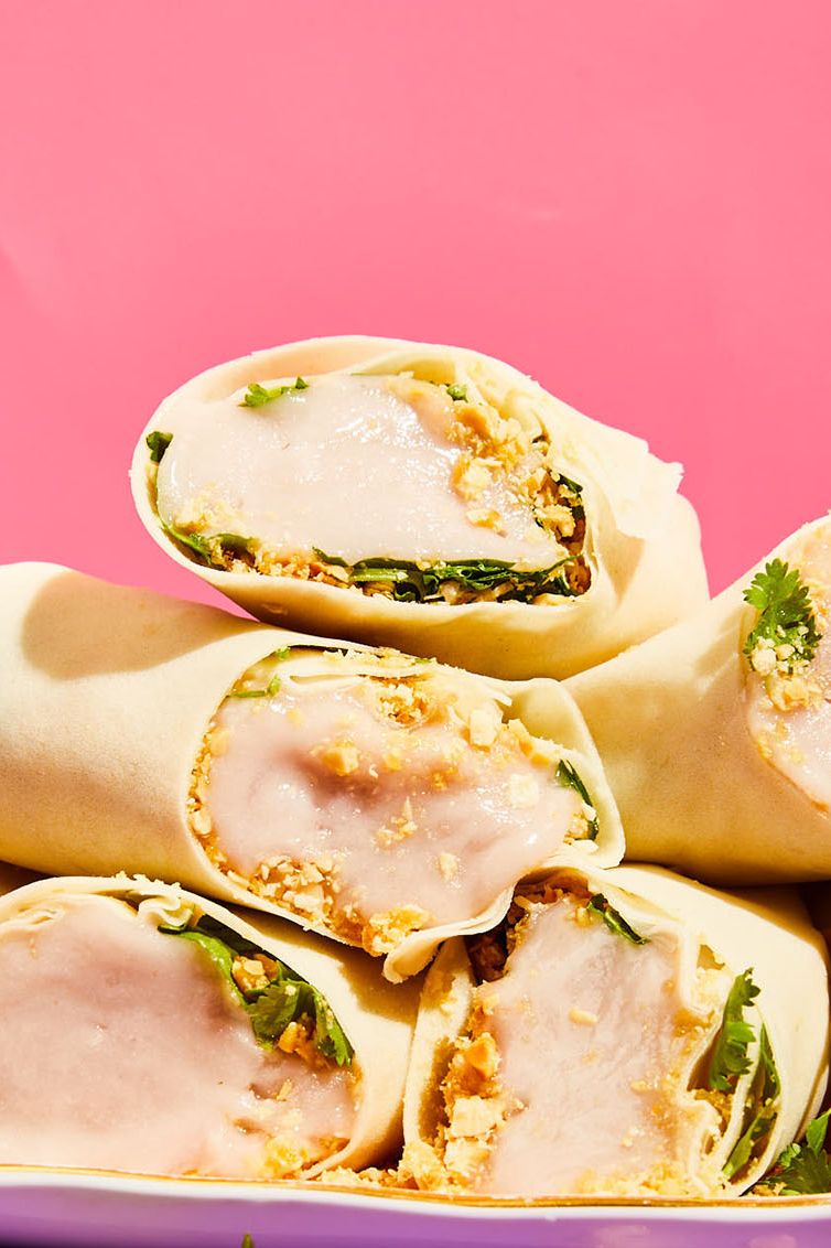 taiwanese peanut and cilantro ice cream roll with peanut brittle candy
