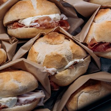 takeaway sandwiches bun with salami and mozzarella