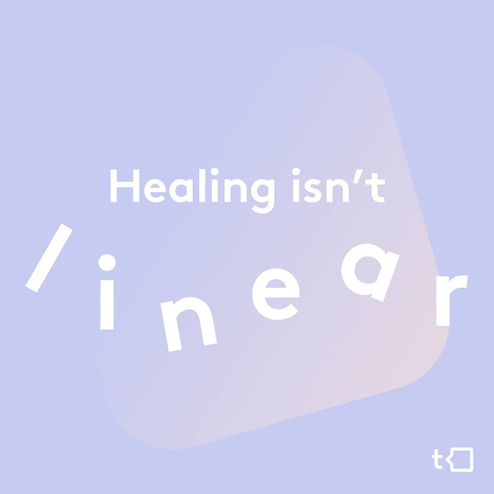 a graphic that reads healing isn't linear with the talkspace logo
