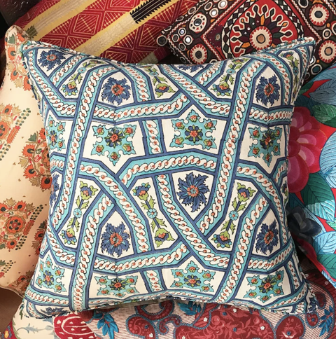 tamam blue and white floral pillow
