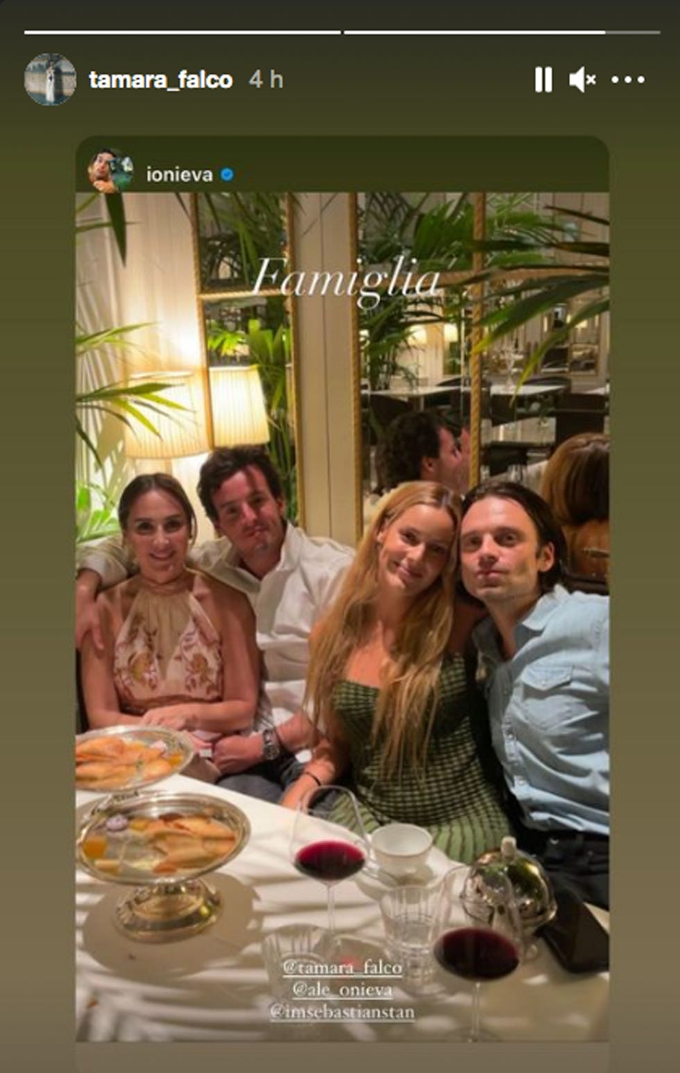 tamara falco con iñigo onieva, alejandra onieva y su pareja el actor de hollywood, ﻿sebastian stan