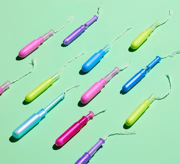 a group of colored tampons