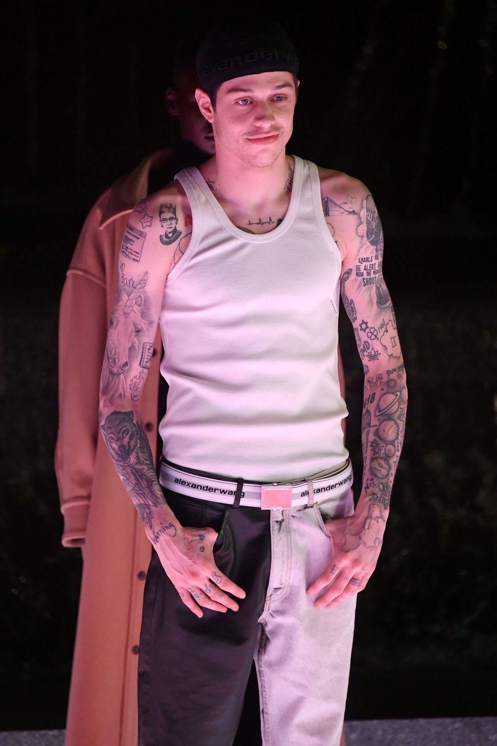 new york, new york   may 31 pete davidson poses on the runway during the alexander wang collection 1 fashion show at rockefeller center on may 31, 2019 in new york city photo by mike coppolagetty images