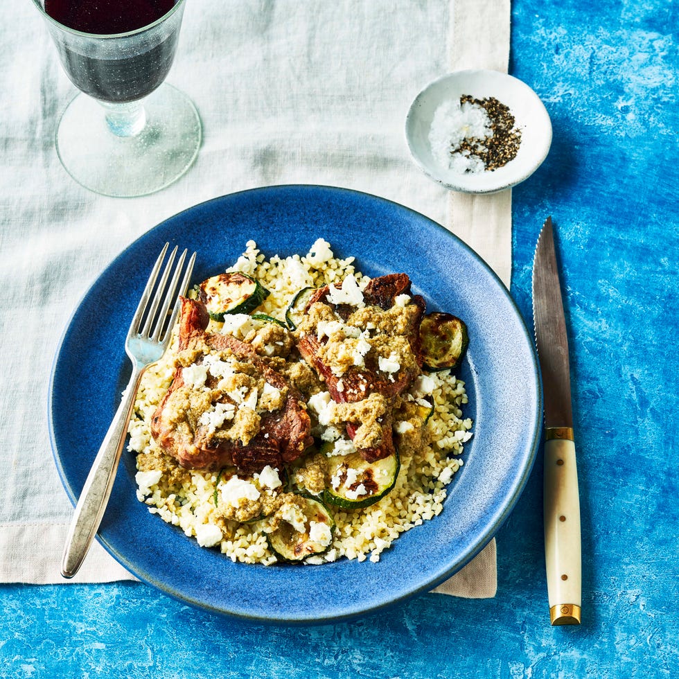 tapenade lamb chops with bulgur wheat