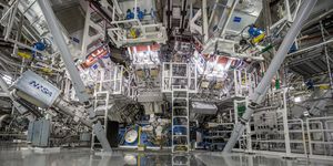 the target chamber of llnl’s national ignition facility, where 192 laser beams delivered more than 2 million joules of ultraviolet energy to a tiny fuel pellet to create fusion ignition on dec 5, 2022