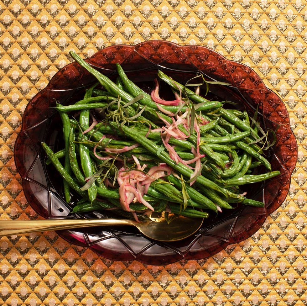 green beans with shallots on top