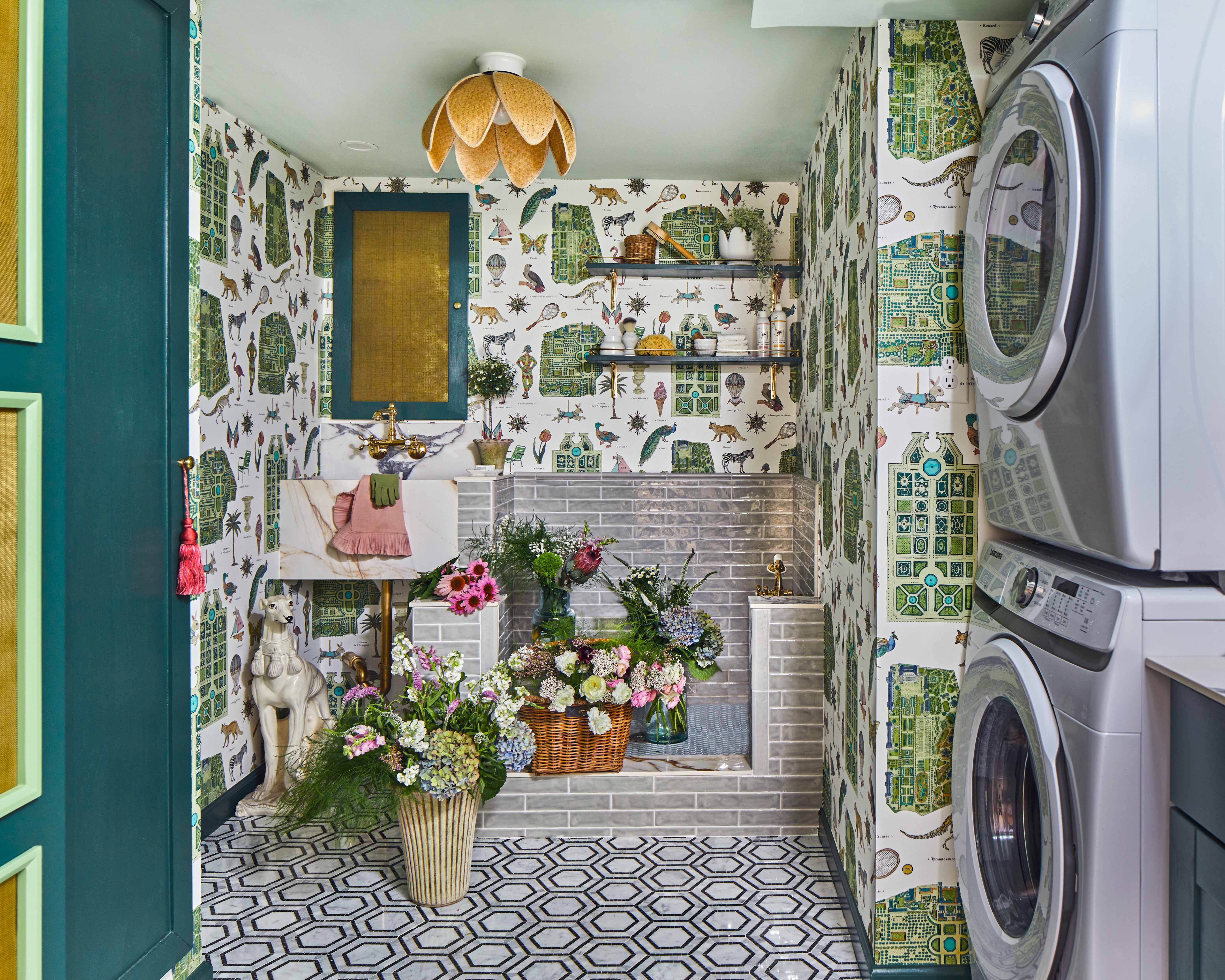 Brunschwig and Fils Zarafa Wallpaper On Laundry Room Walls  Transitional   Living Room