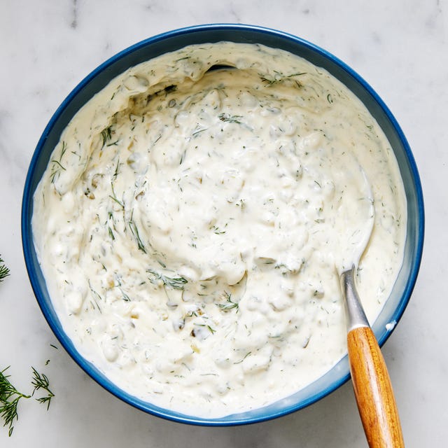 tartar sauce with mayonnaise bread and butter pickles capers lemon juice lemon zest dill and sugar