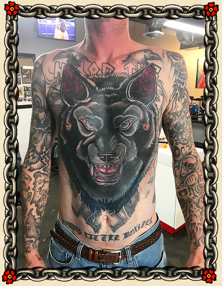 realistic wolf tattoo done at Masterpiece Tattoo in San Francisco