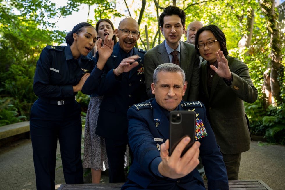 tawny newsome as angela ali, diana silvers as erin naird, don lake as brad gregory, steve carell as general mark naird, ben schwartz as f tony scarapiducci, john malkovich as dr adrian mallory, jimmy o yang as dr chan kaifang, space force, season 2