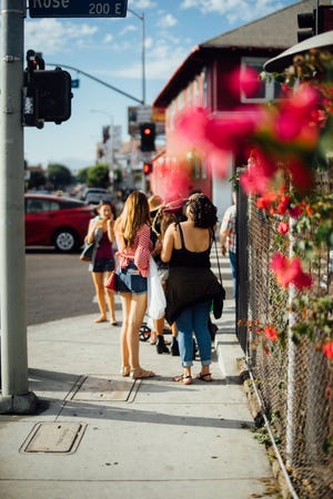 Photograph, Red, Pink, Beauty, Snapshot, Yellow, Town, Street, Pedestrian, Fashion, 