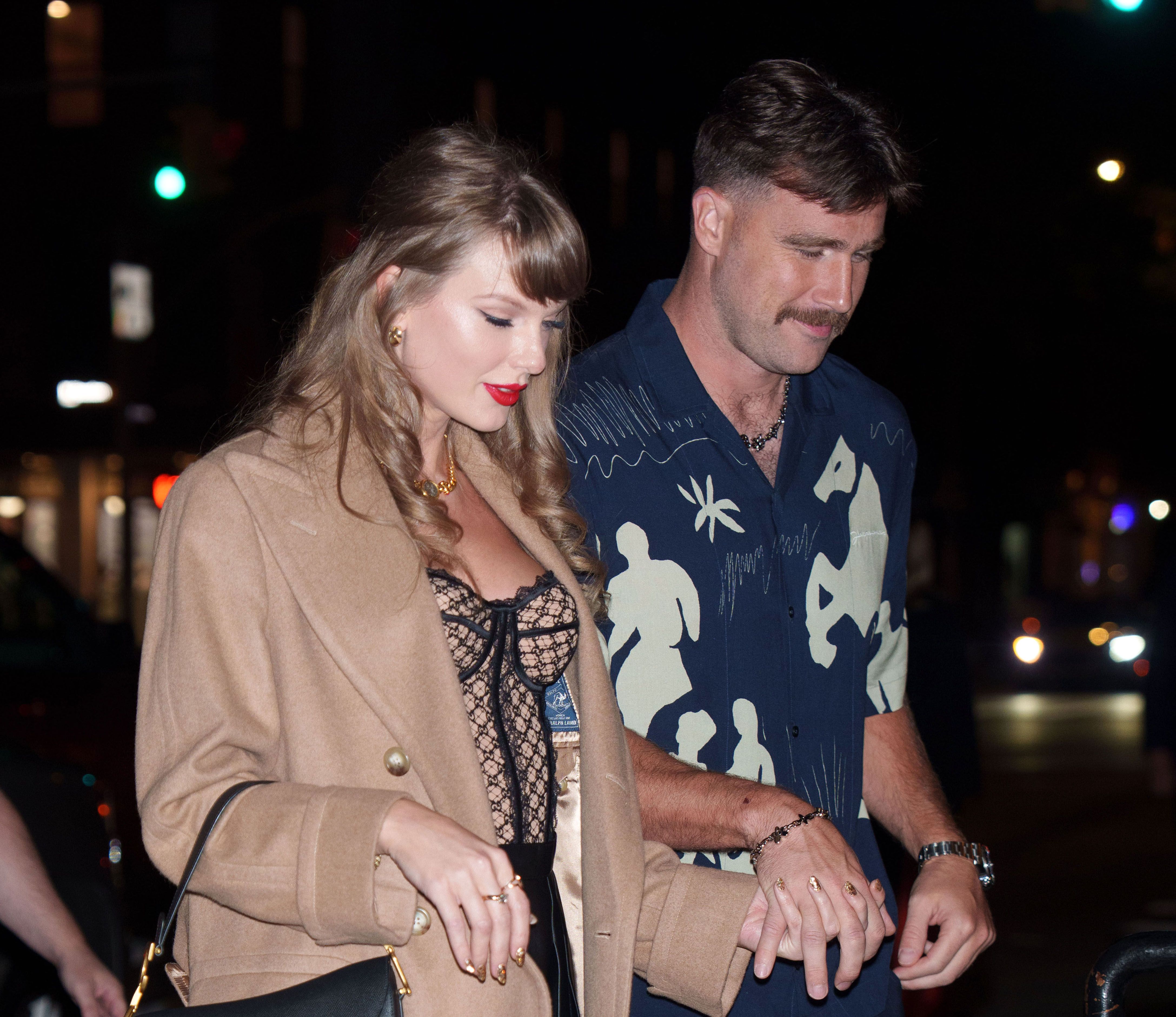 Taylor Swift Wears Iridescent Gold Corset and Skirt on Date
