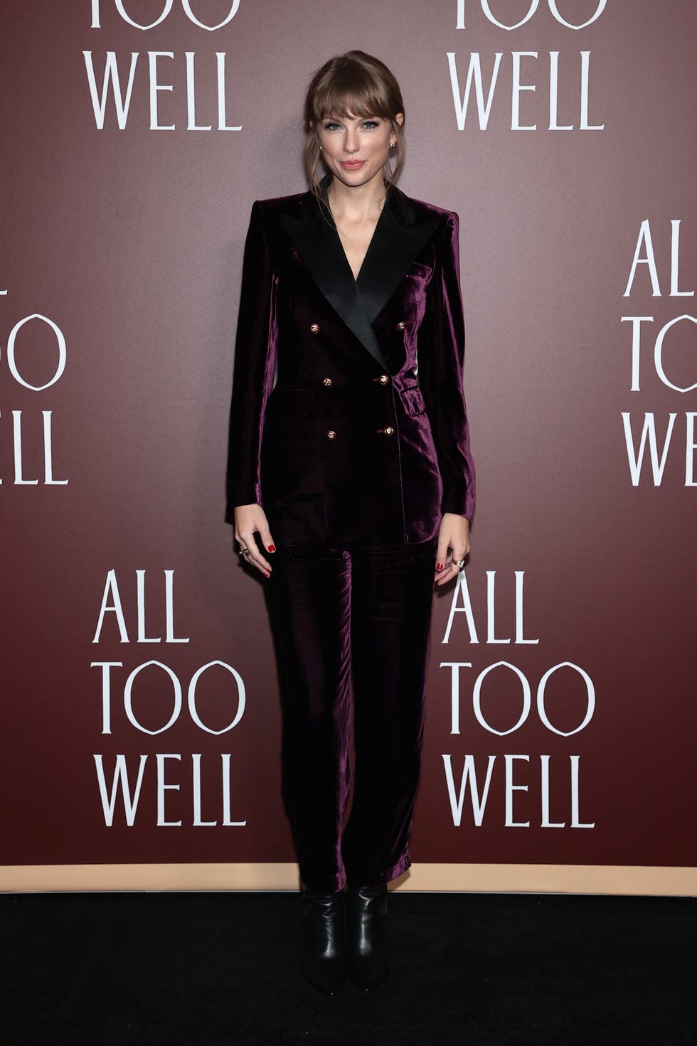 Taylor Swift Wears Velvet Suit for Her ‘All Too Well’ Short Film Premiere