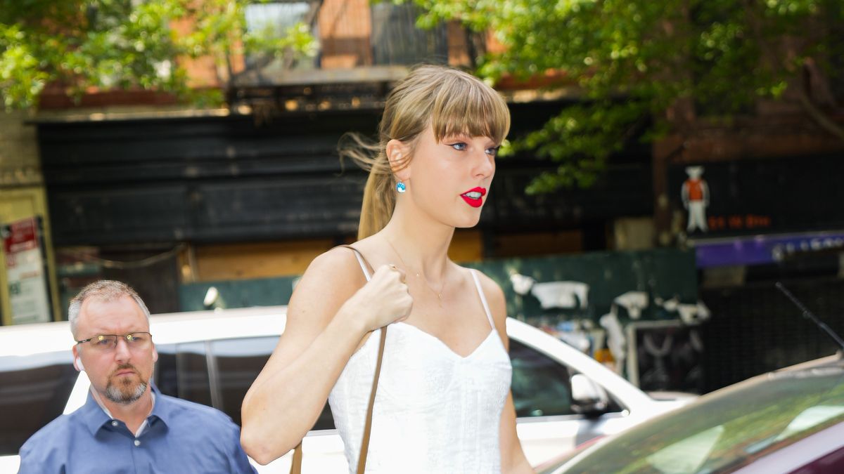 Taylor Swift Wears White Eyelet Crop Top and Skirt in NYC