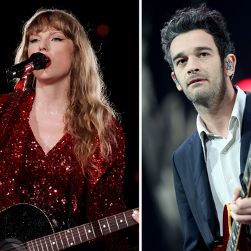 olivia rodrigo, taylor swift, and matty healy each playing guitar and singing