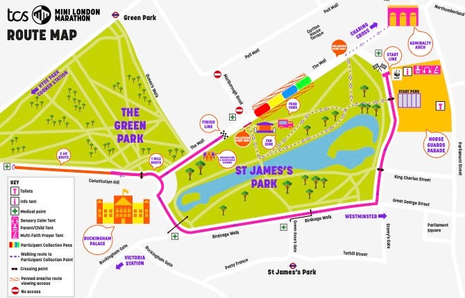 route map for the mini london marathon in london