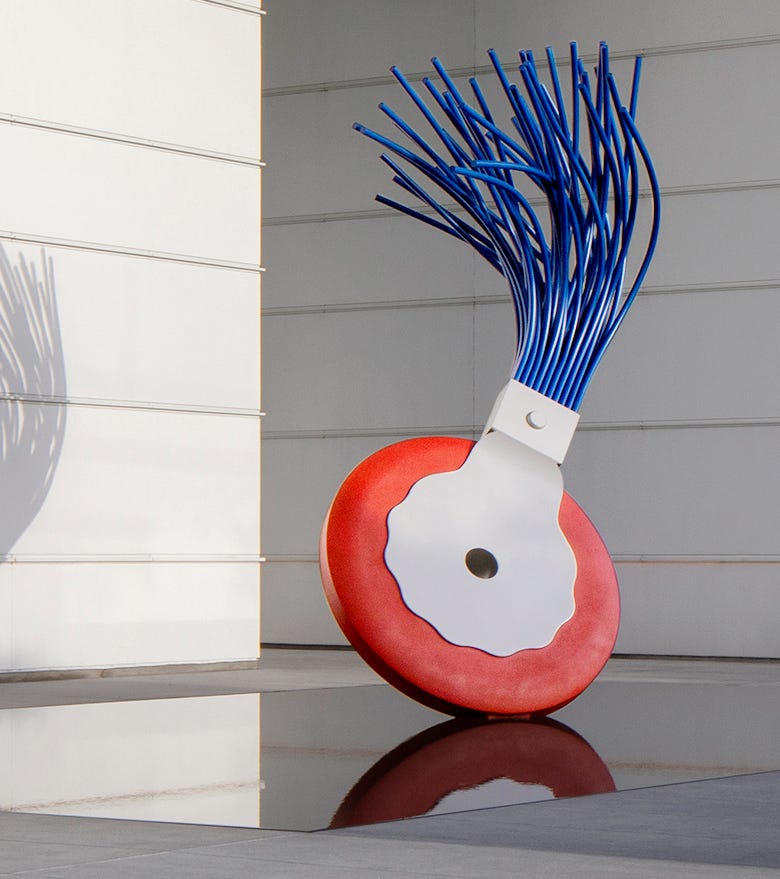 a red and blue sculpture