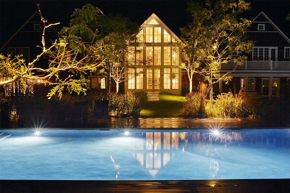 Lighting, Water, Night, Light, Property, Home, House, Architecture, Swimming pool, Landscape lighting, 