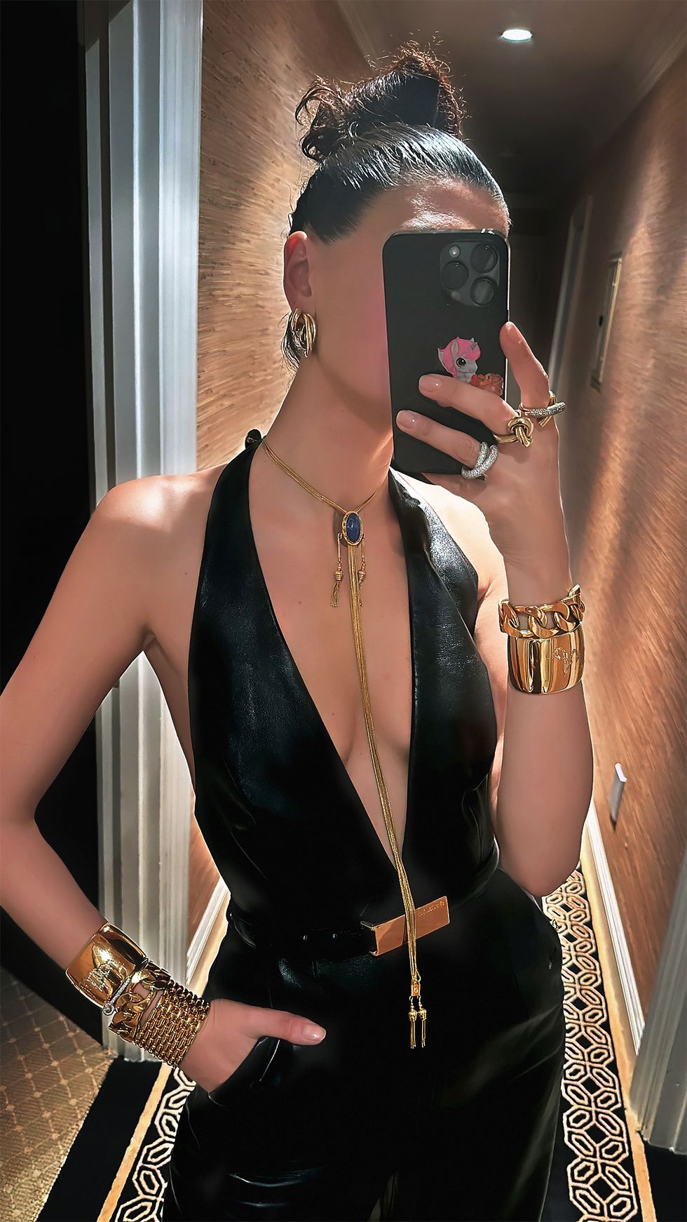giovanna engelbert selfie with gold necklaces and cuffs