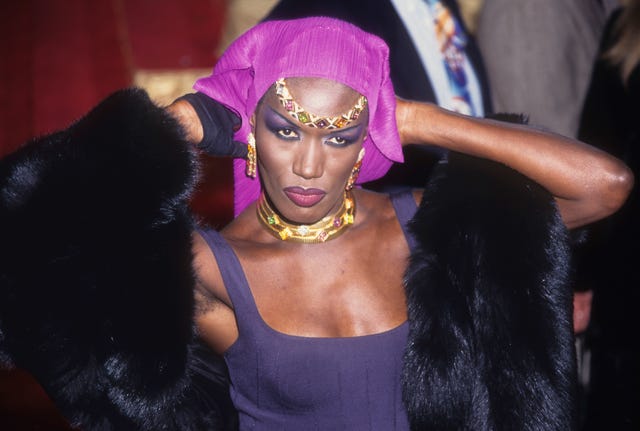 los angeles, ca december 14 grace jones poses for a portrait at the evita premier at the shrine auditorium in los angeles, california on december 14, 1996 photo by jim steinfeldtmichael ochs archivesgetty images