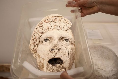 a theatrical mask recovered from the horti lamiani, the pleasure garden of the roman emperor caligula, at the nymphaeum musem in rome, dec 9, 2020 nadia shira cohen the new york times