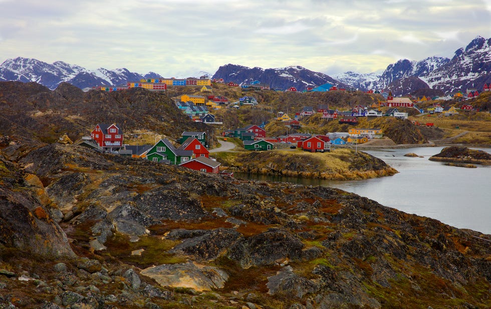 arctic town of sisimiut during luxury expedition ship seabourn venture cruise around greenland