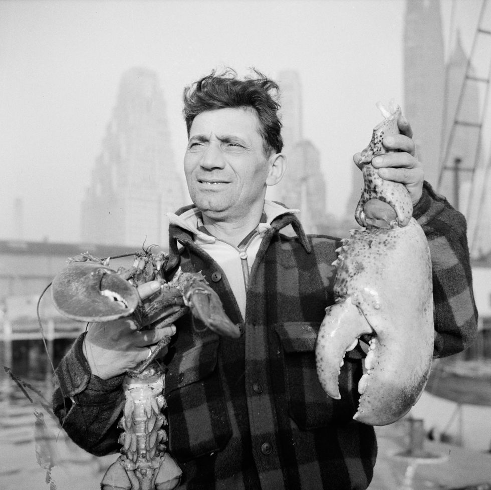 new york, new york dock stevedore at the fulton fish market holding giant lobster claws artist gordon parks photo by heritage artheritage imagesvia getty images