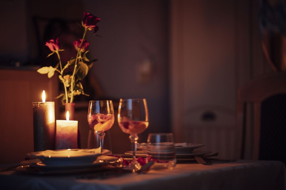 tea light candles on table for romantic dinner on valentines day