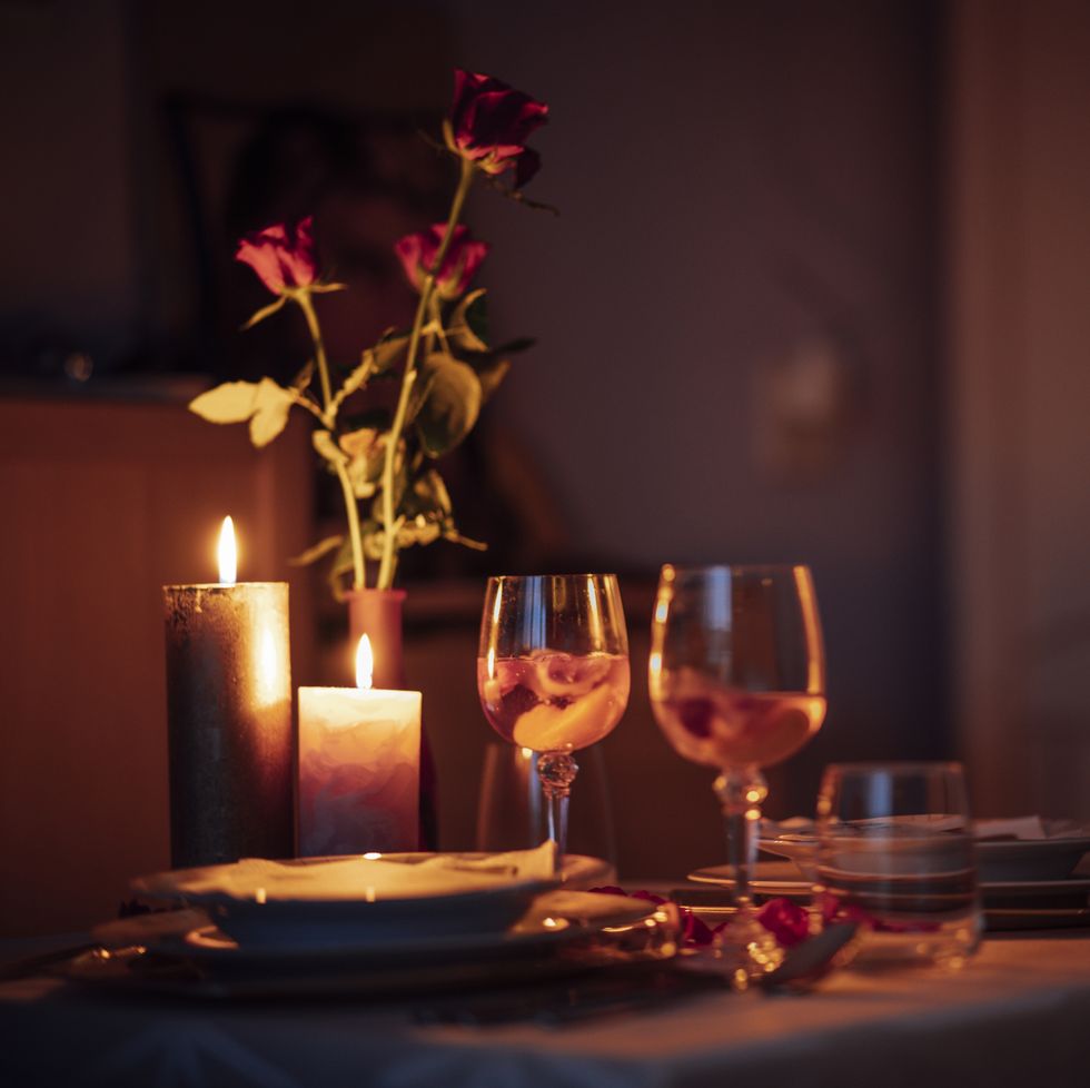 tea light candles on table for romantic dinner on valentines day