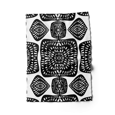 rochelle porter design tea towel with black and white design