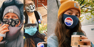 cosmopolitan editors pose with their "i voted" stickers