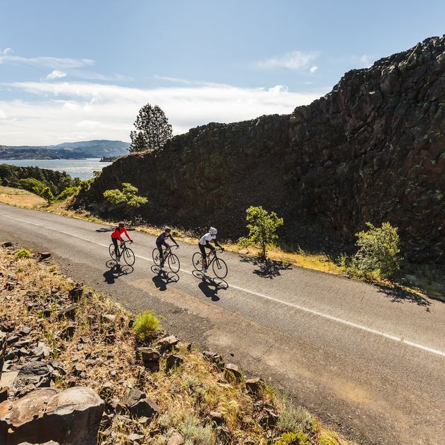 A team of cyclists on a scenic ride.