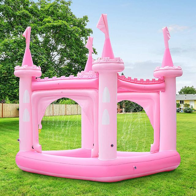 teamson kids pink inflatable castle kiddie pool play center