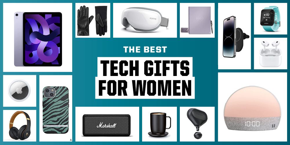 tech gifts for women ipad touchscreen gloves vr headset, rocket notebook, smartwatch, headphones, phone case, ember mug, theragun mini, bluetooth speaker