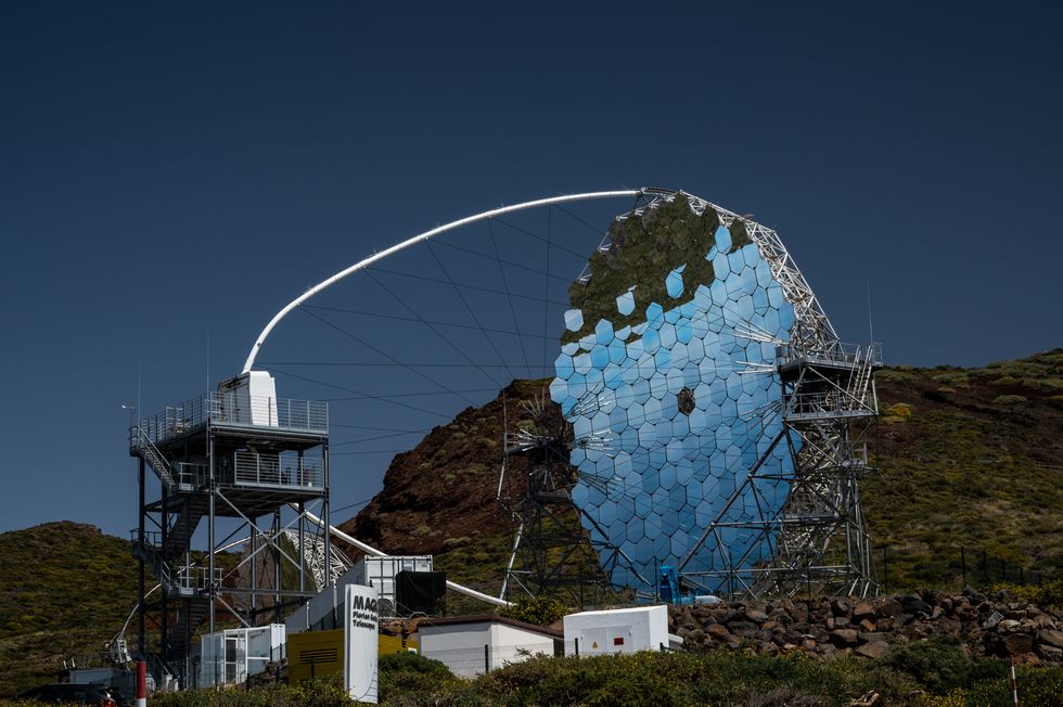 la palma, canary islands, spain   20200728 magic major atmospheric gamma imaging cherenkov telescopes in roque de los muchachos observatory, where some of the worlds largest telescopes are located at the highest point on the island of la palma in the canary islands photo by marcos del mazolightrocket via getty images