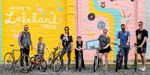 bicycle, yellow, cycling, vehicle, wall, mural, street art, art, recreation, illustration,