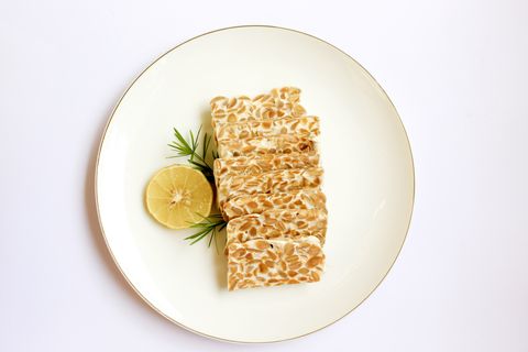 tempeh slices on a white background