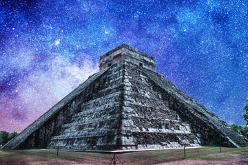 temple of kukulkan with galactic night background