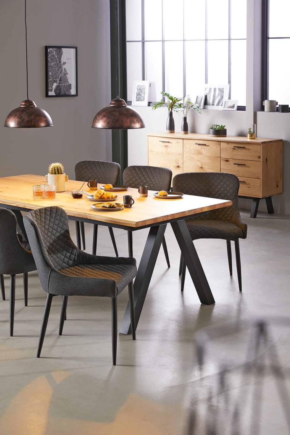 Furniture, Room, Table, Dining room, Interior design, Floor, Yellow, Chair, Flooring, Kitchen & dining room table, 