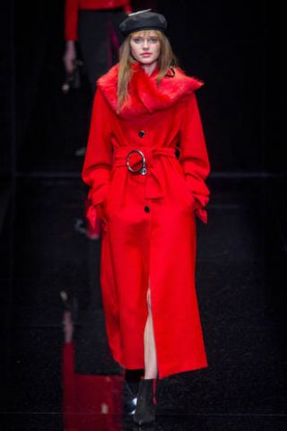 Clothing, Red, Fashion, Coat, Outerwear, Fashion model, Trench coat, Performance, Overcoat, Fashion design, 