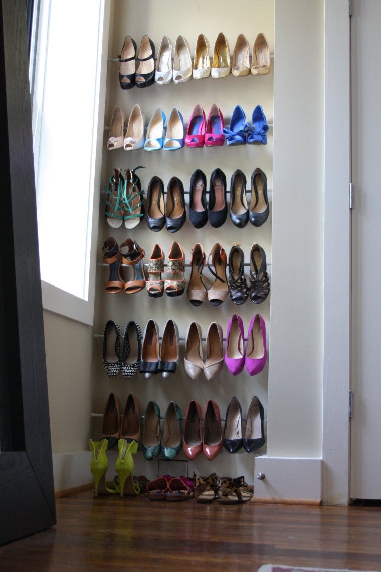 room organization tension rod shoe rack