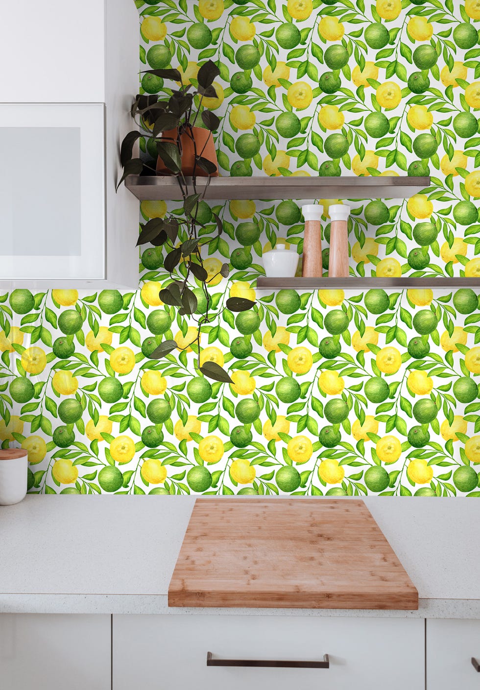 cocina con papel pintado de limones