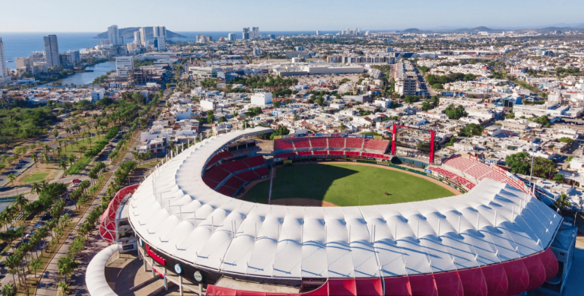 a stadium with a field and a field in the middle