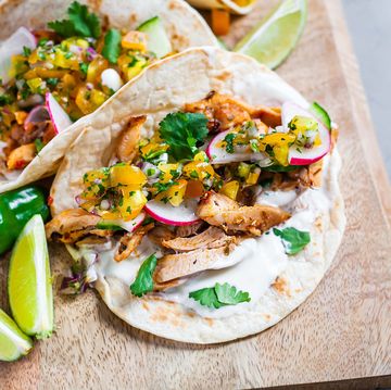tequila shot tacos with golden salsa