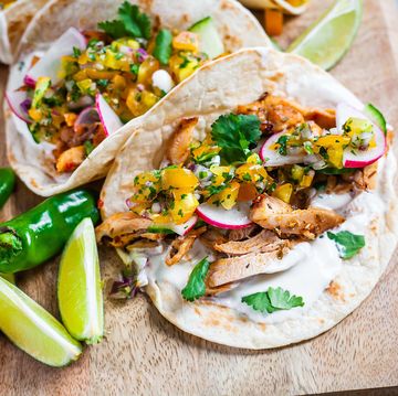 tequila shot tacos with golden salsa