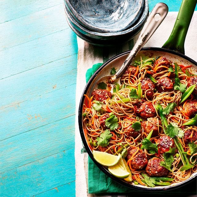 teriyaki turkey meatballs with soba noodles