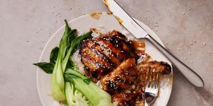 teriyaki chicken thighs with bok choy and steamed white rice